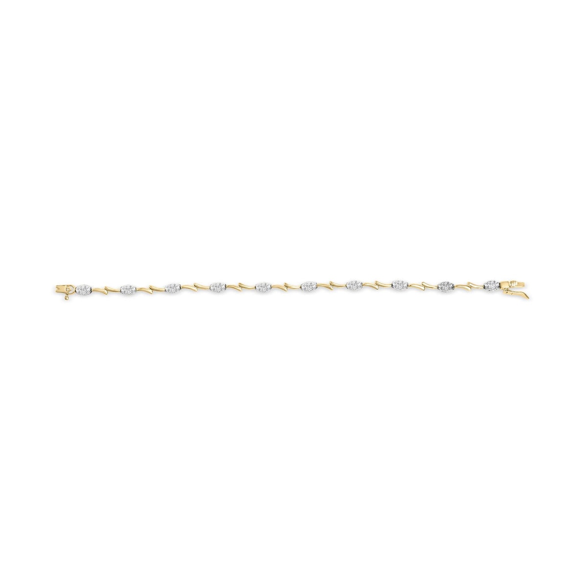 10K White and Yellow Gold 1.00 Cttw Diamond Oval Shaped Cluster Link  Bracelet (I-J Color, SI2-I1 Clarity) - 7" Inches