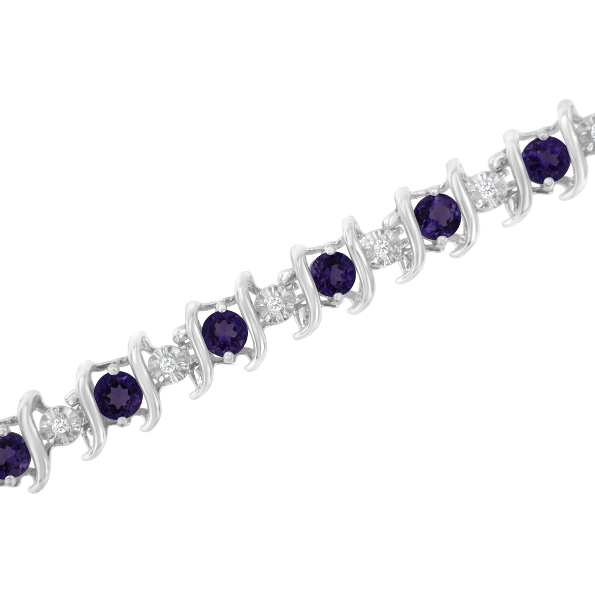 .925 Sterling Silver Lab-Grown Birthstone and 1/6 Cttw Round Diamond Tennis Bracelet (H-I Color, I1-I2 Clarity) - JackiEaslick