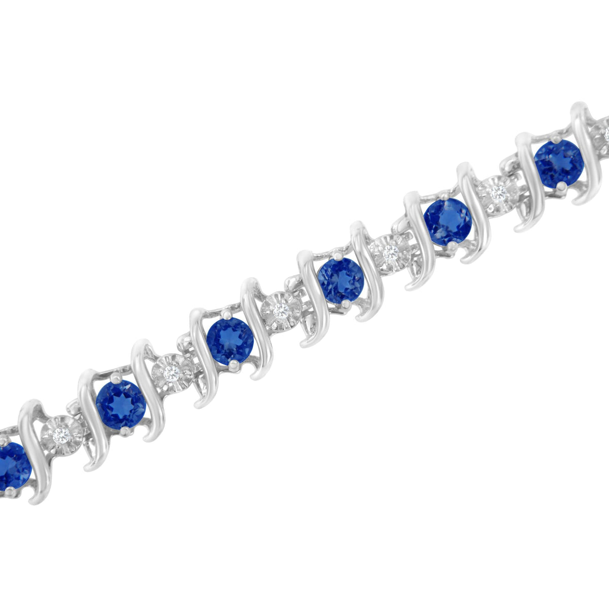 .925 Sterling Silver Lab-Grown Birthstone and 1/6 Cttw Round Diamond Tennis Bracelet (H-I Color, I1-I2 Clarity) - JackiEaslick