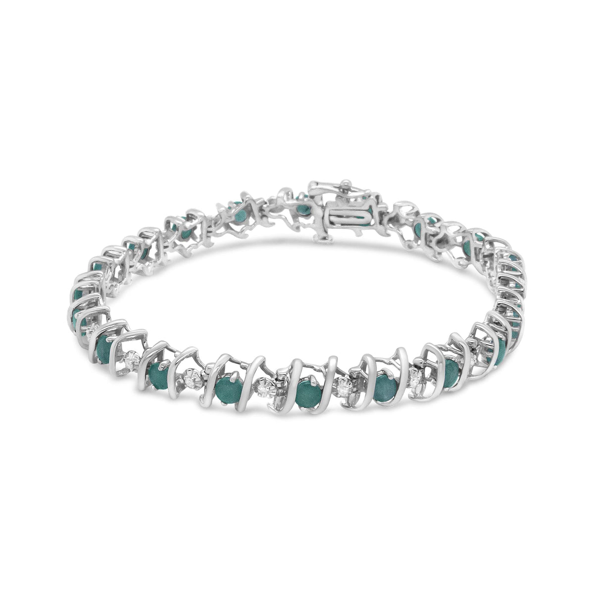 .925 Sterling Silver Lab-Grown Birthstone and 1/6 Cttw Round Diamond Tennis Bracelet (H-I Color, I1-I2 Clarity) - JackiEaslick