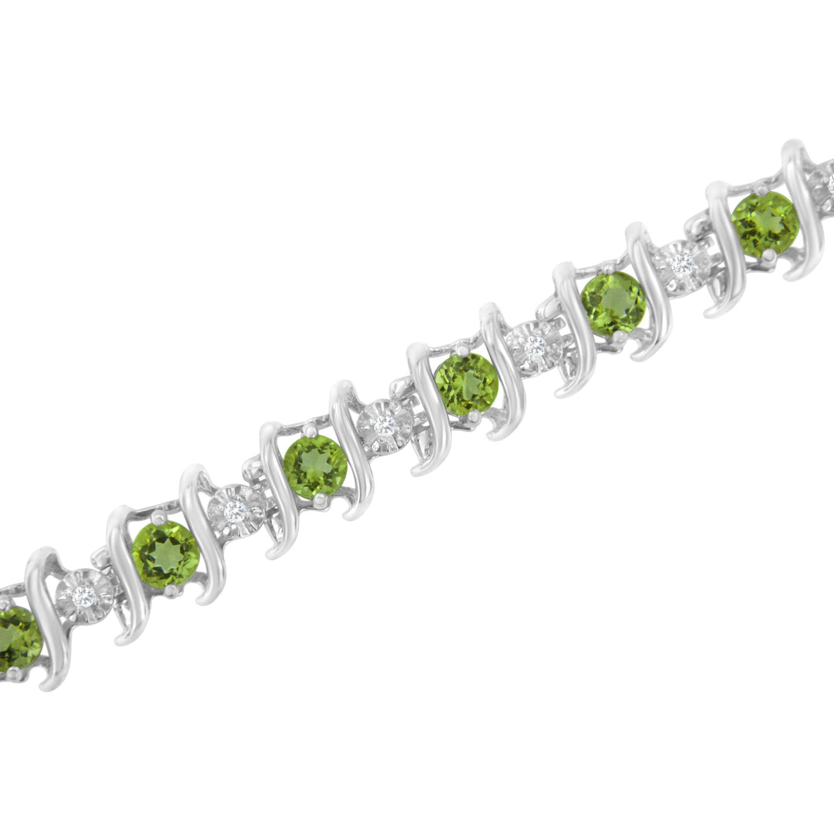 .925 Sterling Silver Lab-Grown Birthstone and 1/6 Cttw Round Diamond Tennis Bracelet (H-I Color, I1-I2 Clarity) - JackiEaslick