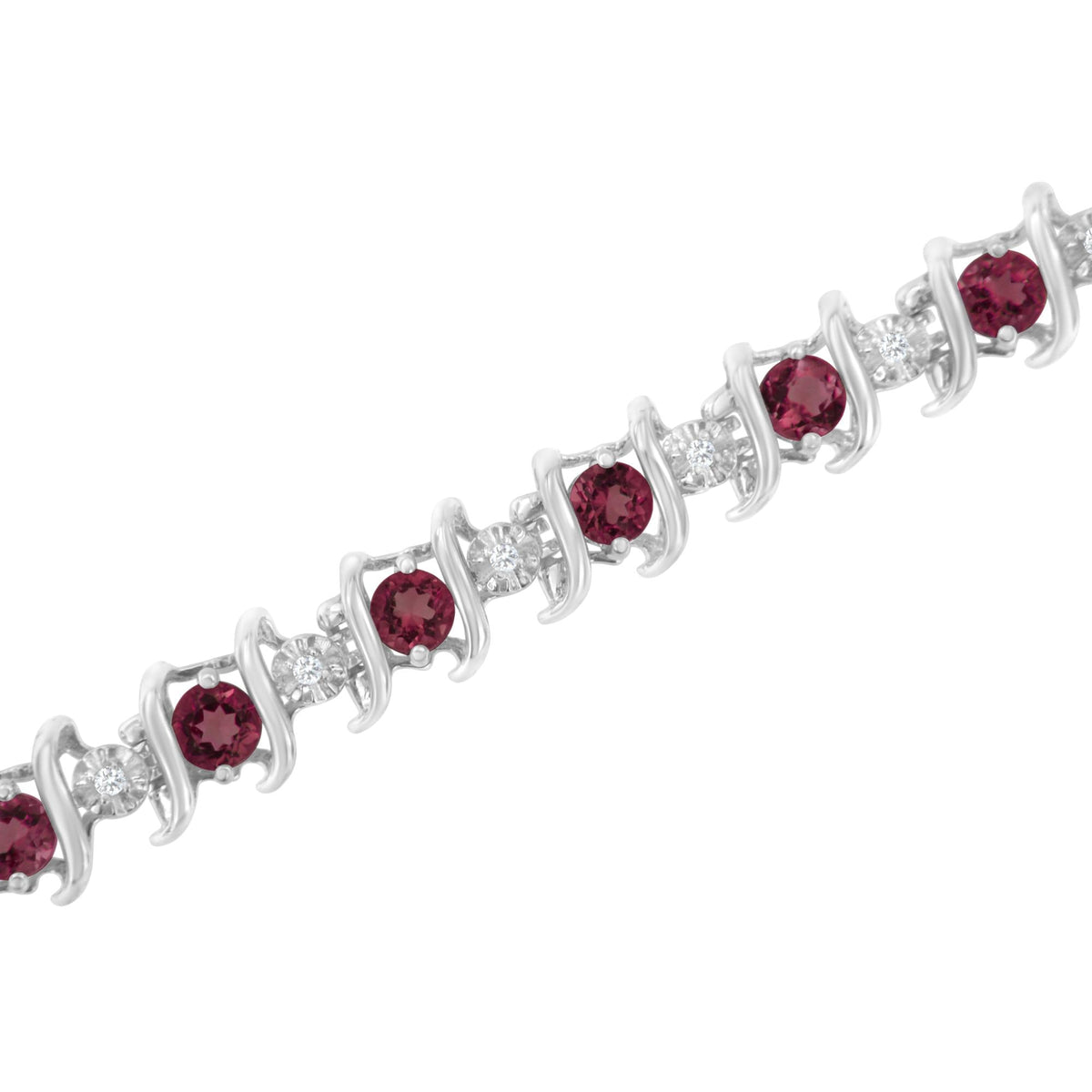 .925 Sterling Silver Lab-Grown Birthstone and 1/6 Cttw Round Diamond Tennis Bracelet (H-I Color, I1-I2 Clarity) - JackiEaslick