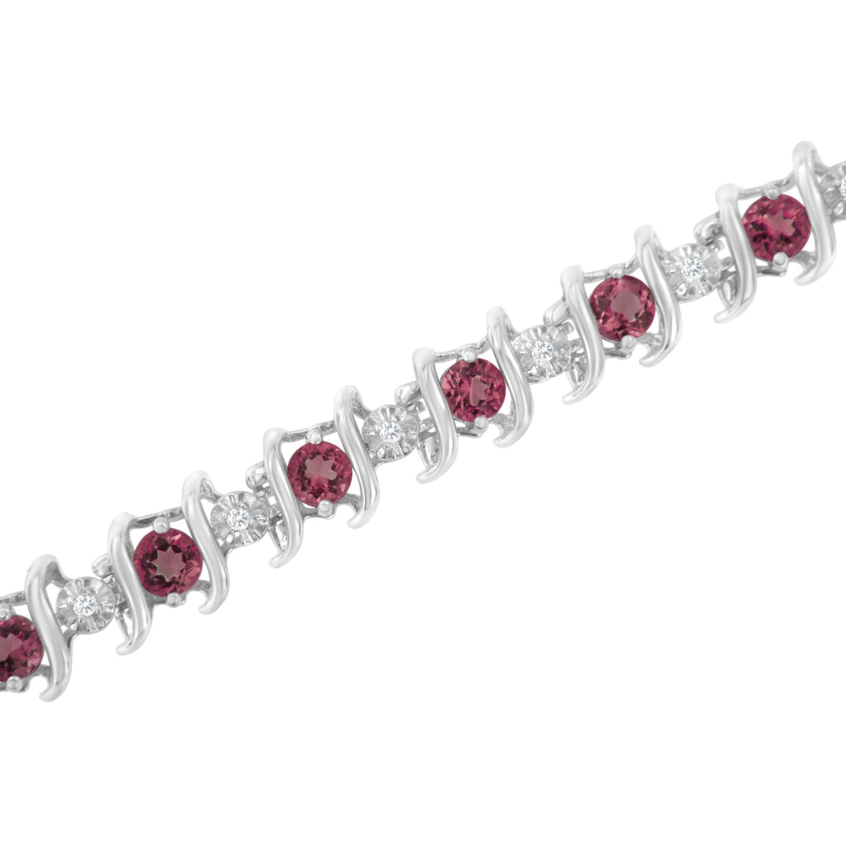 .925 Sterling Silver Lab-Grown Birthstone and 1/6 Cttw Round Diamond Tennis Bracelet (H-I Color, I1-I2 Clarity) - JackiEaslick