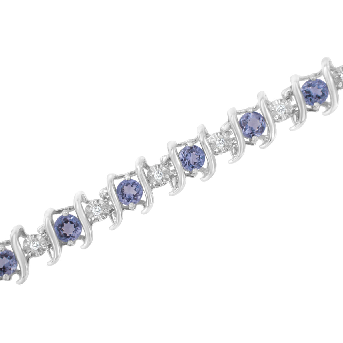 .925 Sterling Silver Lab-Grown Birthstone and 1/6 Cttw Round Diamond Tennis Bracelet (H-I Color, I1-I2 Clarity) - JackiEaslick