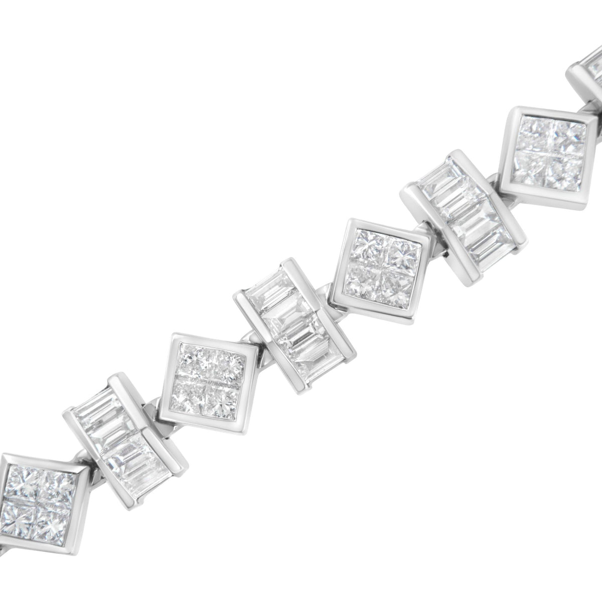 14K White Gold 9.0 Cttw Princess and Baguette Diamond Geometrical Style Link Bracelet (G-H Color, VS1-VS2 Clarity) - 7" Inches