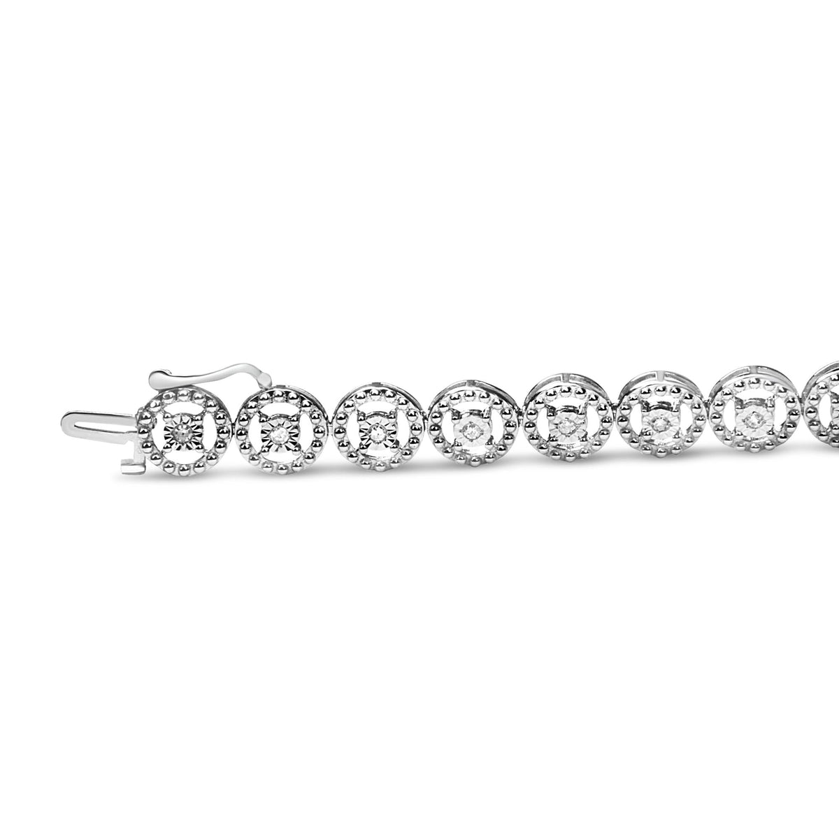 .925 Sterling Silver 1/2 Cttw Diamond Nested Circle Miracle Set Open Wheel 7.25" Fashion Link Bracelet (I-J Color, I3 Clarity) - JackiEaslick