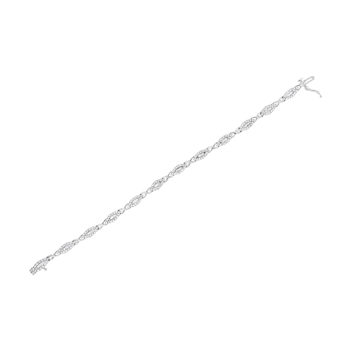 10k White Gold 2.0 Cttw Round and Baguette-Cut Diamond X-Link Tennis Bracelet (I-J Color, I2-I3 Clarity) - 7" - JackiEaslick