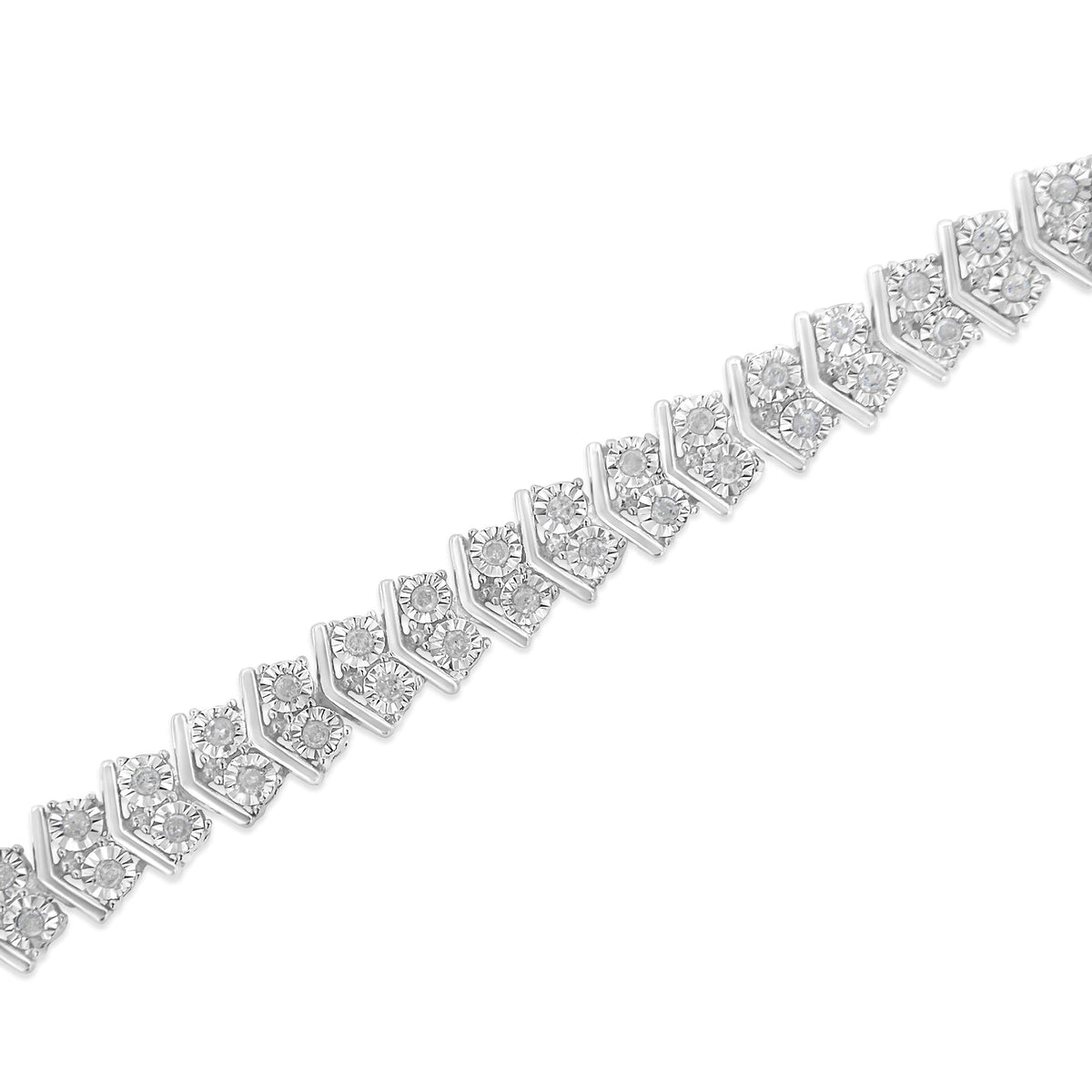 .925 Sterling Silver 1.0 Cttw Chevron 2 Stone Arrow Link Tennis Bracelet (I-J Color, I3 Clarity) - 7” - JackiEaslick