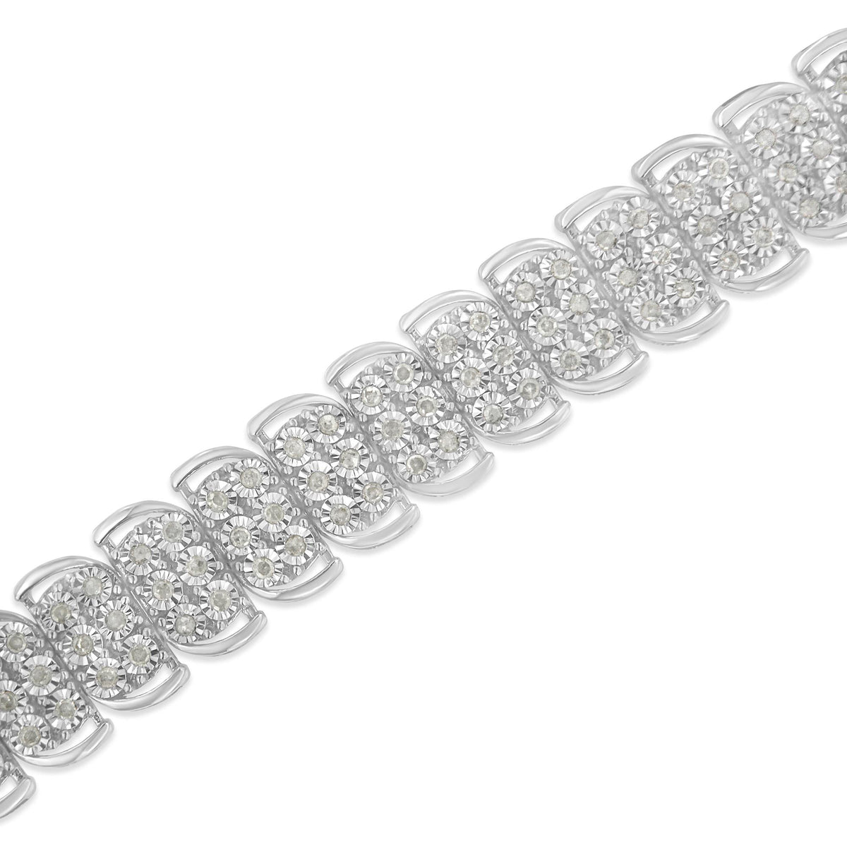 .925 Sterling-Silver 2.0 Cttw Miracle Set Diamond 3 Row S Curve Line Tennis Bracelet (I-J Color, I3 Clarity) -7.25" - JackiEaslick