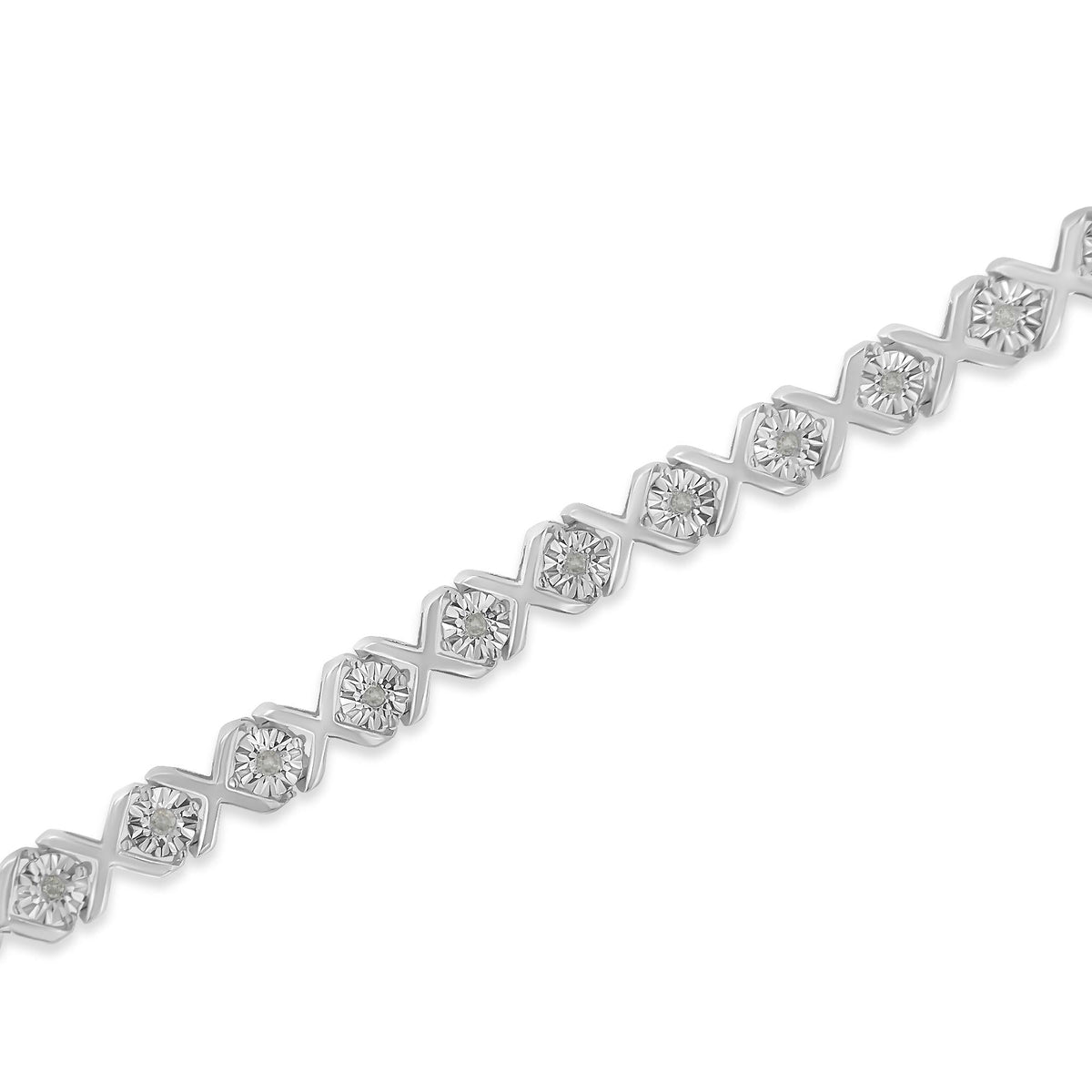 .925 Sterling Silver 1/10 cttw Miracle-Set Round-Cut Diamond "X" Link Tennis Bracelet (I-J color, I2-I3 clarity) - 7.25" - JackiEaslick