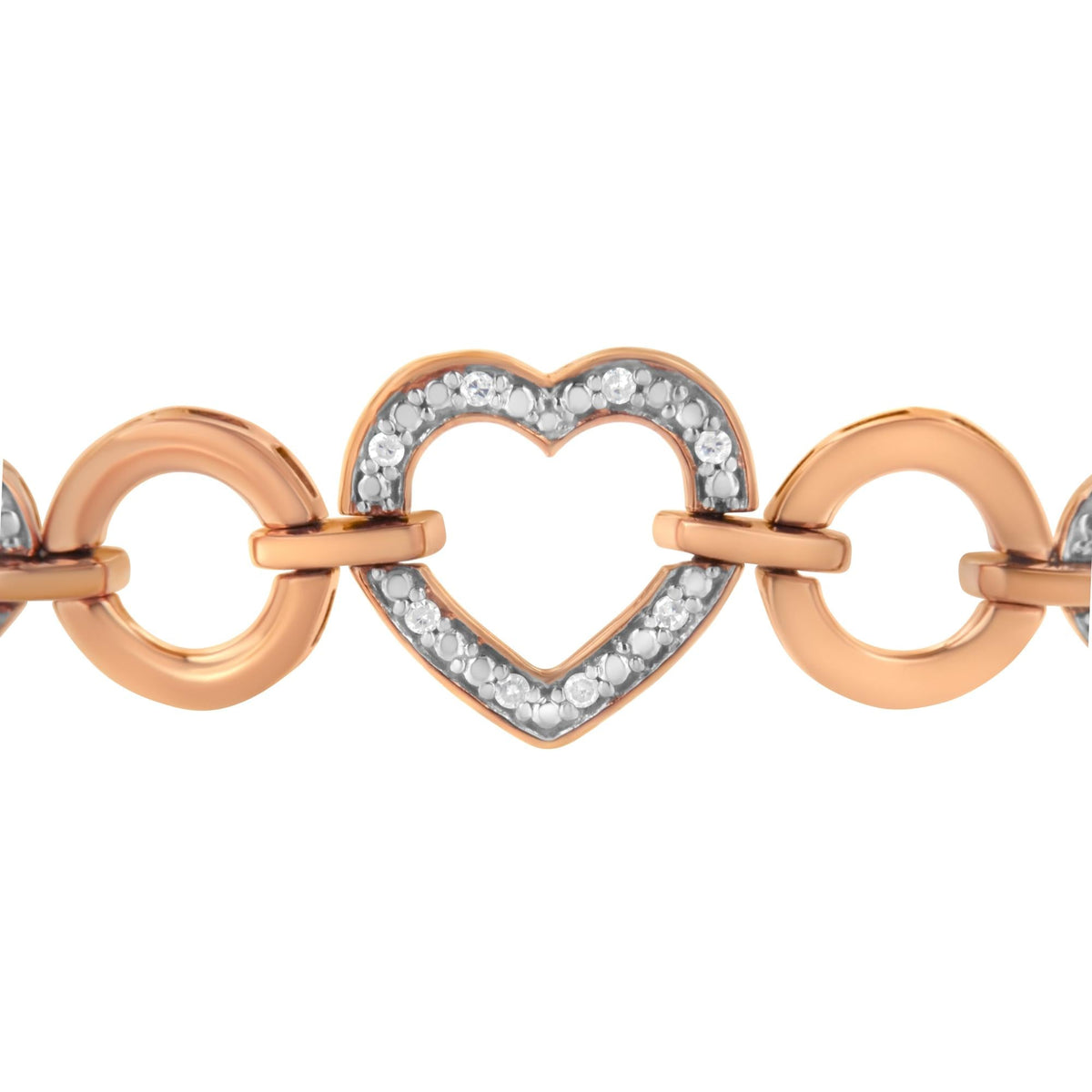 14K Rose Gold Plated .925 Sterling Silver Diamond Accent Circle and Heart Link Adjustable 6”-10” Bolo Bracelet (I-J Color, I3 Clarity) - JackiEaslick