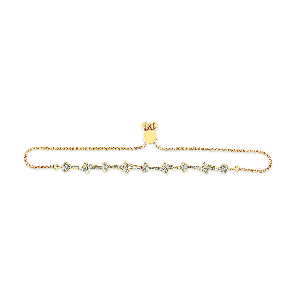.925 Sterling Silver Diamond Accent Heart and Wave Link Bolo Bracelet (I-J Color, I2-I3 Clarity) - 6" to 9" Adjustable