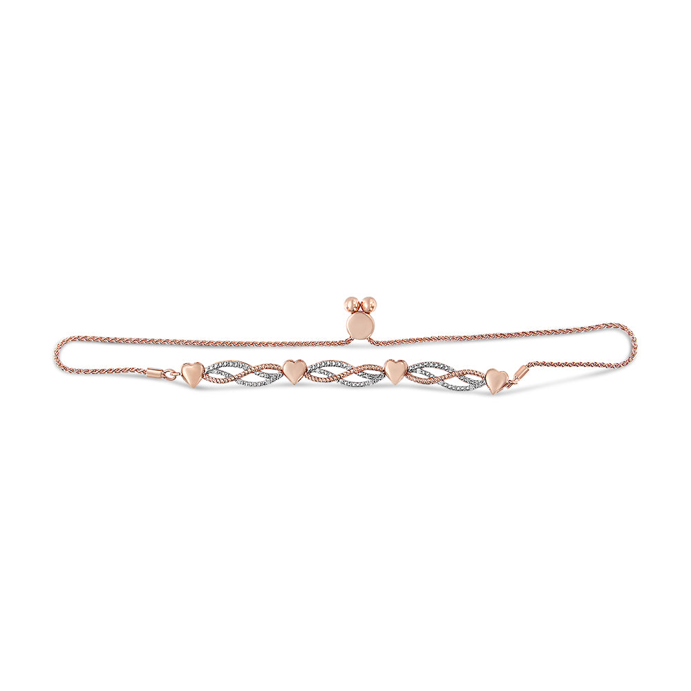 14K Rose Gold Plated .925 Sterling Silver Cttw Diamond Accent Layered Infinity Link and Heart Adjustable 4”-10” Adjustable Bolo Bracelet (I-J Color, I3 Clarity) - JackiEaslick