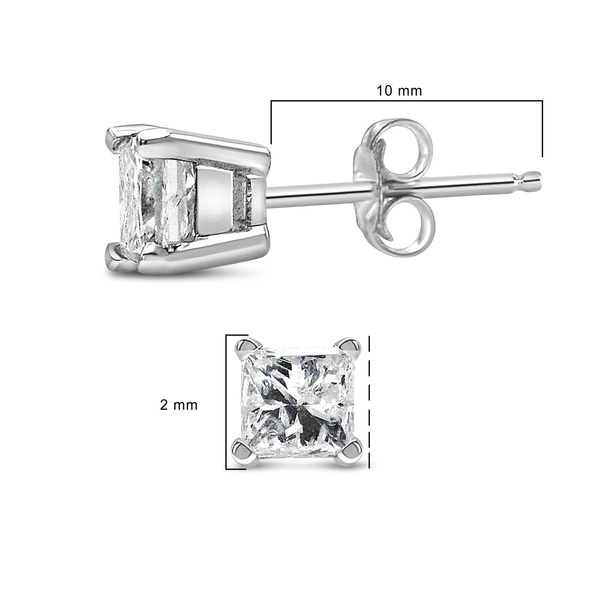 14K White Gold 1/10 Cttw Princess-cut Diamond Solitaire Stud Earrings (H-I Color, I1-I2 Clarity)