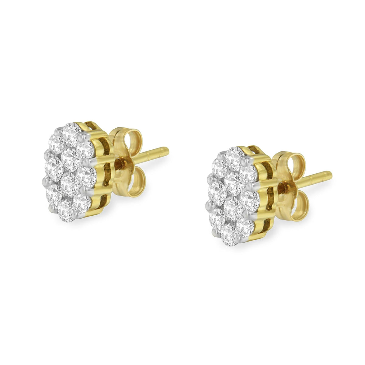 18K Yellow Gold 1 cttw Flower Diamond Stud Earrings (H-I, I1-I2) - JackiEaslick