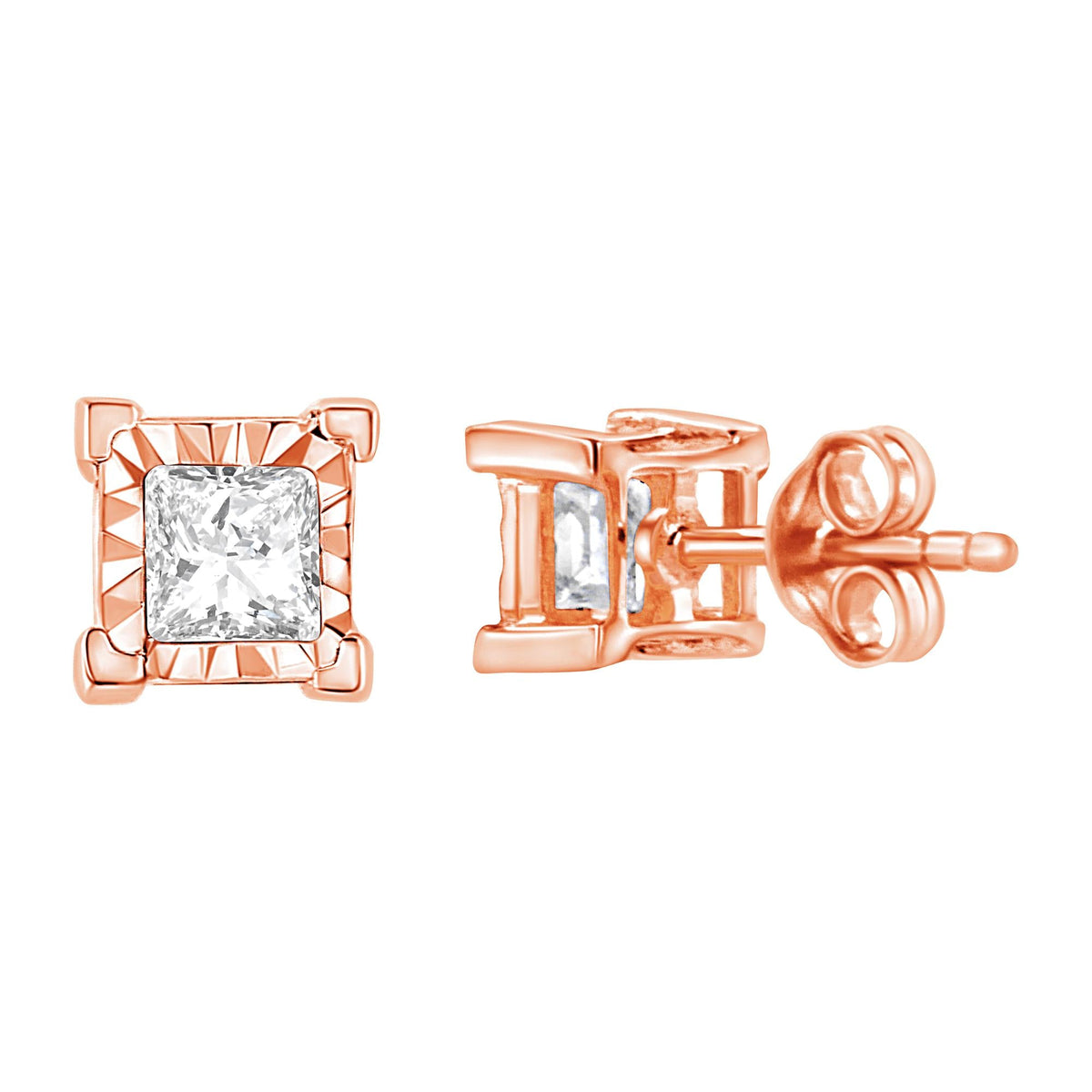 .925 Sterling Silver Miracle Set Princess-cut Diamond Solitaire Stud Earrings (H-I Color, I2-I3 Clarity)