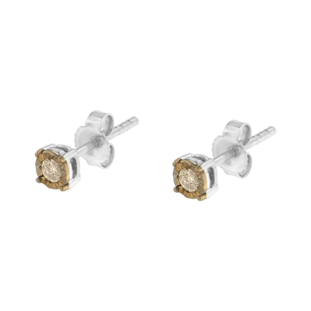 10K Yellow Gold over .925 Sterling Silver 1/10 Cttw Round Brilliant-Cut Champagne Diamond Miracle-Set Stud Earrings (Natural Color, I2-I3 Clarity) - JackiEaslick