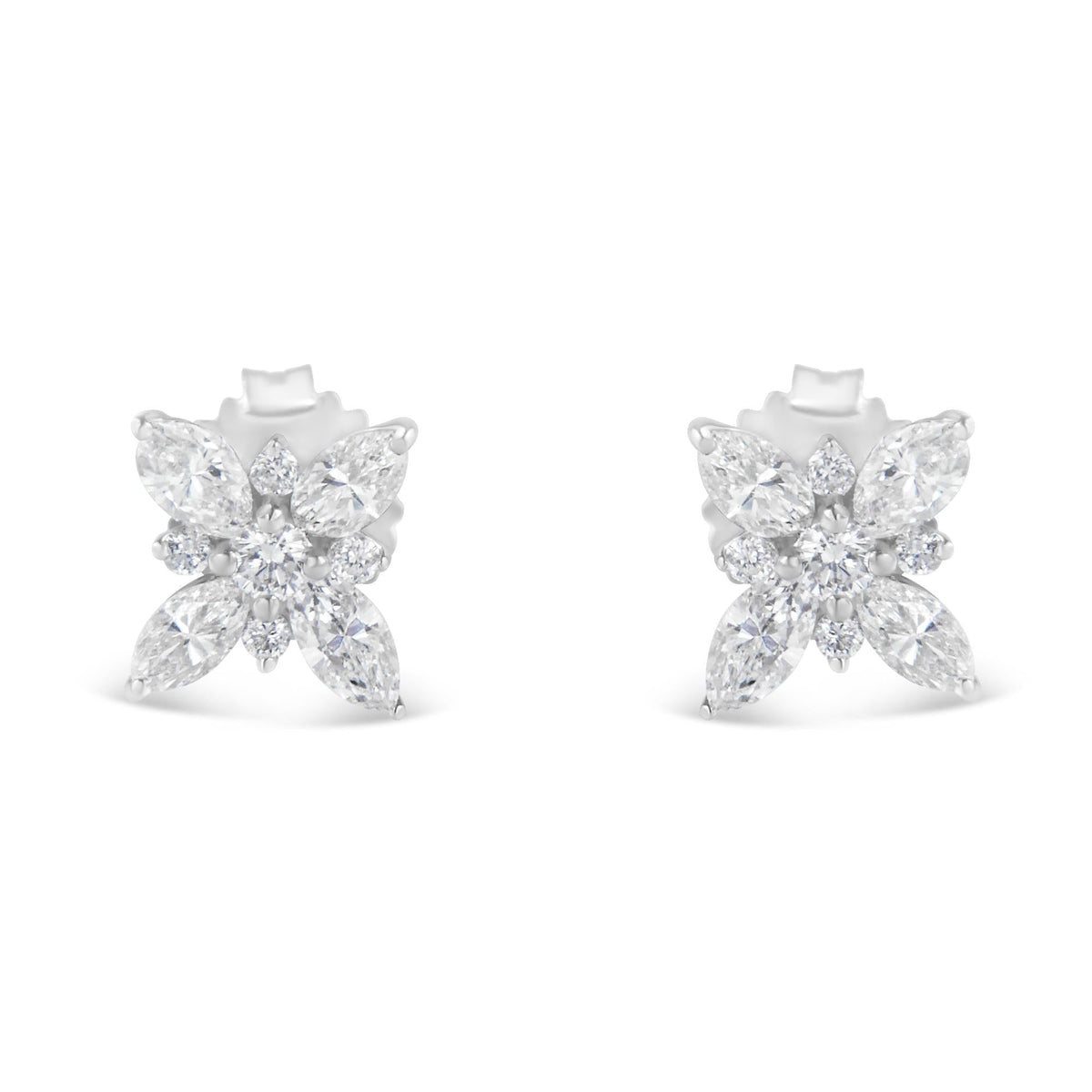 14K White Gold Marquise Diamond Flower Stud Earring (1.00 cttw, H-I Color, SI1-SI2 Clarity) - JackiEaslick