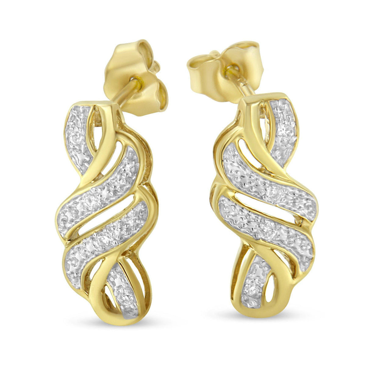 14K Yellow Gold .925 Sterling Silver Diamond Accent Cross Over and Swirl Dangle Drop Earrings (I-J Color, I3 Clarity) - JackiEaslick