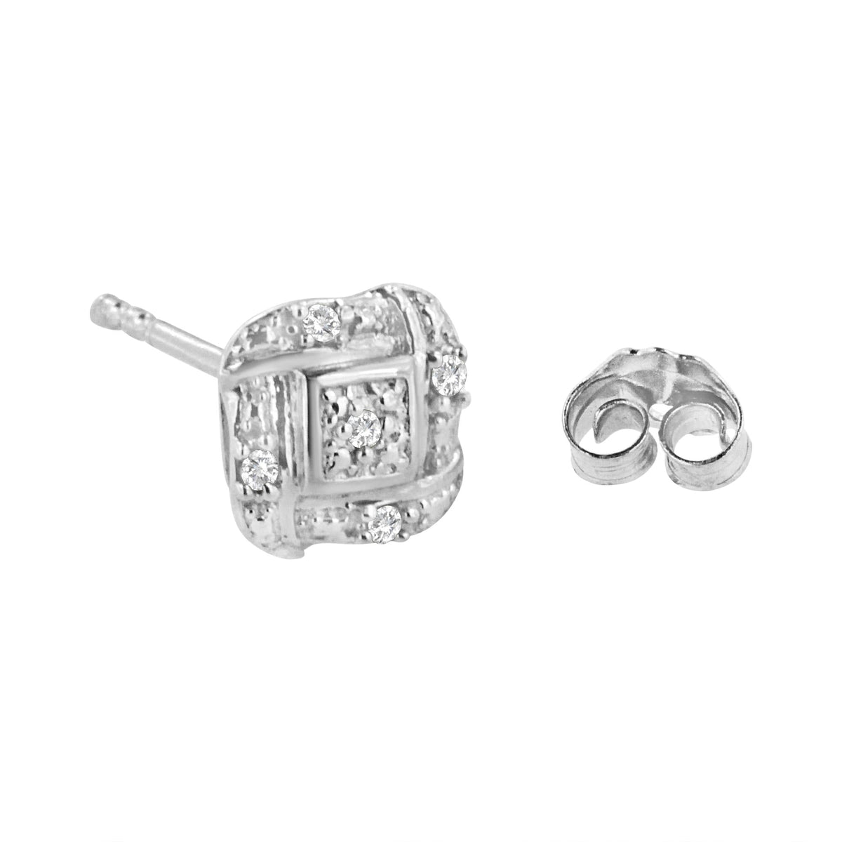 .925 Sterling Silver Round-Cut Diamond Accent Swirl Square Knot Stud Earrings (H-I Color, I2-I3 Clarity) - JackiEaslick
