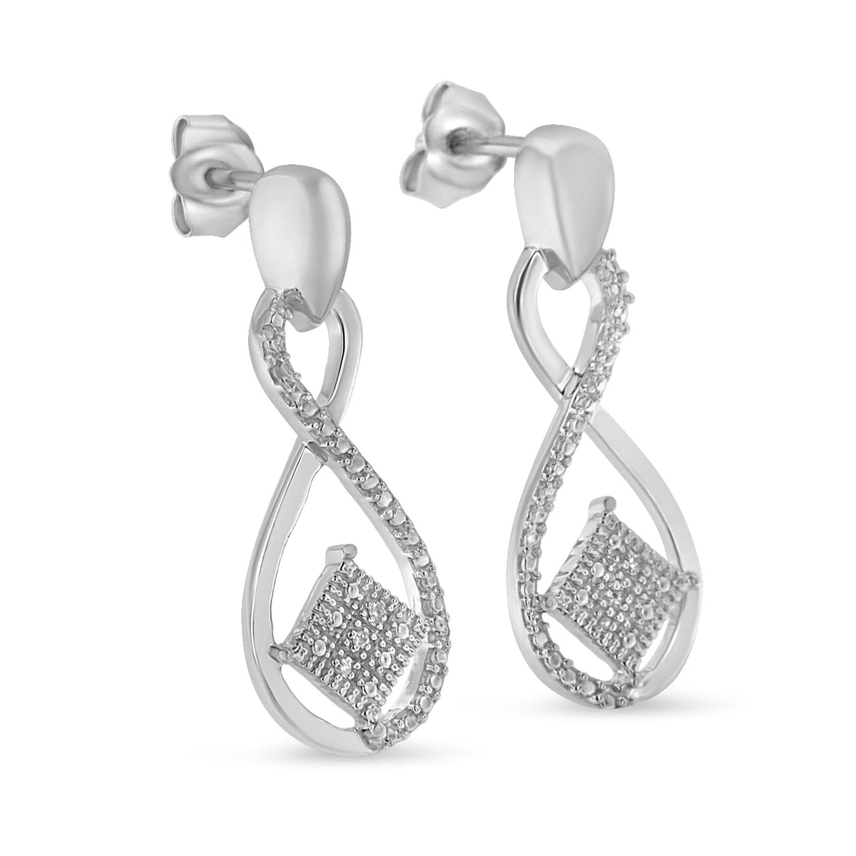 .925 Sterling Silver Round-Cut Diamond Accent Tilted Square and Infinity Drop Earrings (H-I Color, I2-I3 Clarity) - JackiEaslick