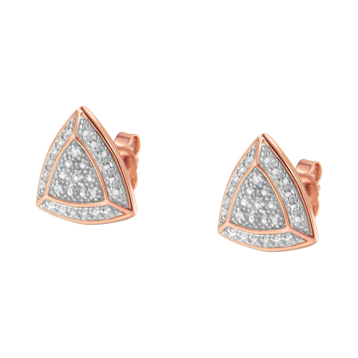14K Rose Gold over .925 Sterling Silver Diamond-Accented Trillion Shaped 4-Stone Halo-Style Stud Earrings (H-I Color, I2-I3 Clarity) - JackiEaslick
