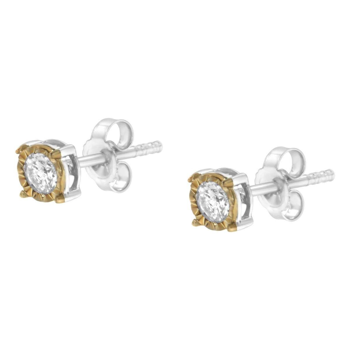 10K Two-Tone Yellow & White Gold over .925 Sterling Silver 0.40 Cttw Round Diamond Miracle-Set Stud Earrings (K-L Color, I2-I3 Clarity) - JackiEaslick