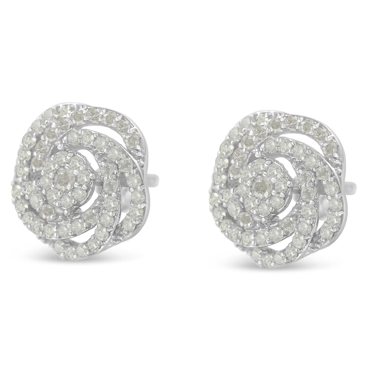 10KT White Gold Diamond Flower Stud Earring (1/2 cttw, I-J Color, I1-I2 Clarity) - JackiEaslick