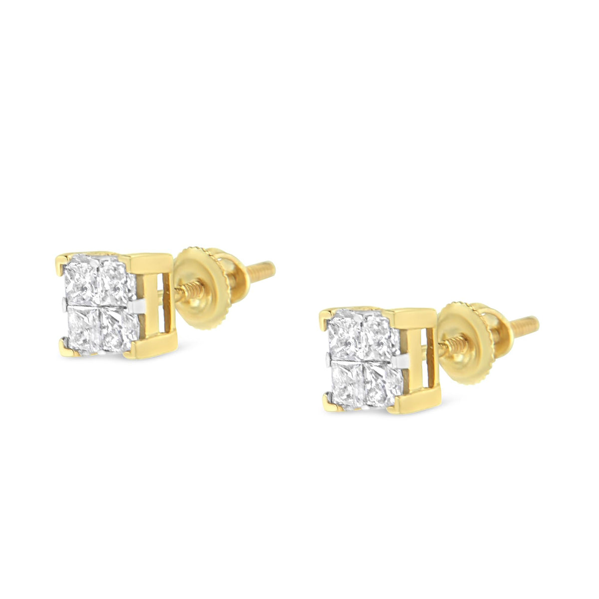 10K Yellow Gold 3/4 Cttw Invisible Set Princess-Cut Diamond Composite Square Stud Earrings (I-J Color, I2-I3 Clarity) - JackiEaslick