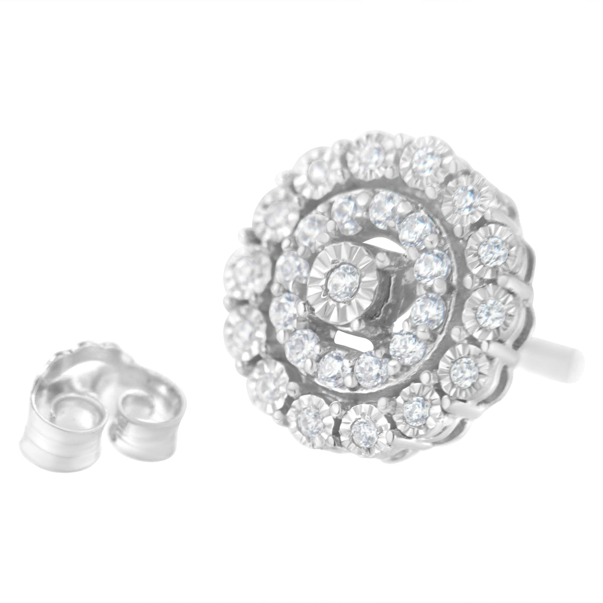 .925 Sterling Silver 1/2 cttw Miracle-Set Diamond Double Halo Stud Earring (I-J Clarity, I3 Color) - JackiEaslick
