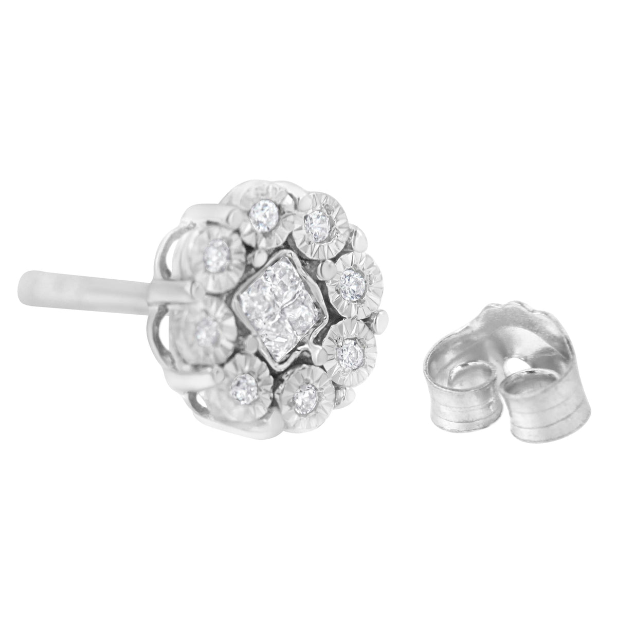 10KT White Gold 1/4ct Diamond Floral Cluster Stud Earring (I-J, I1-I2) - JackiEaslick