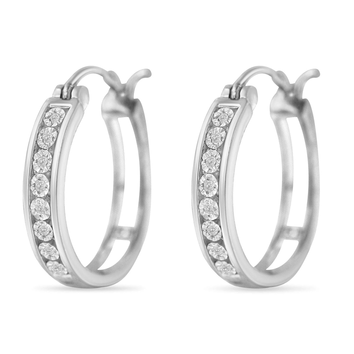 .925 Sterling-Silver Diamond Accent Channel Set Style Hoop Earring (I-J Color, I3 Clarity) - JackiEaslick