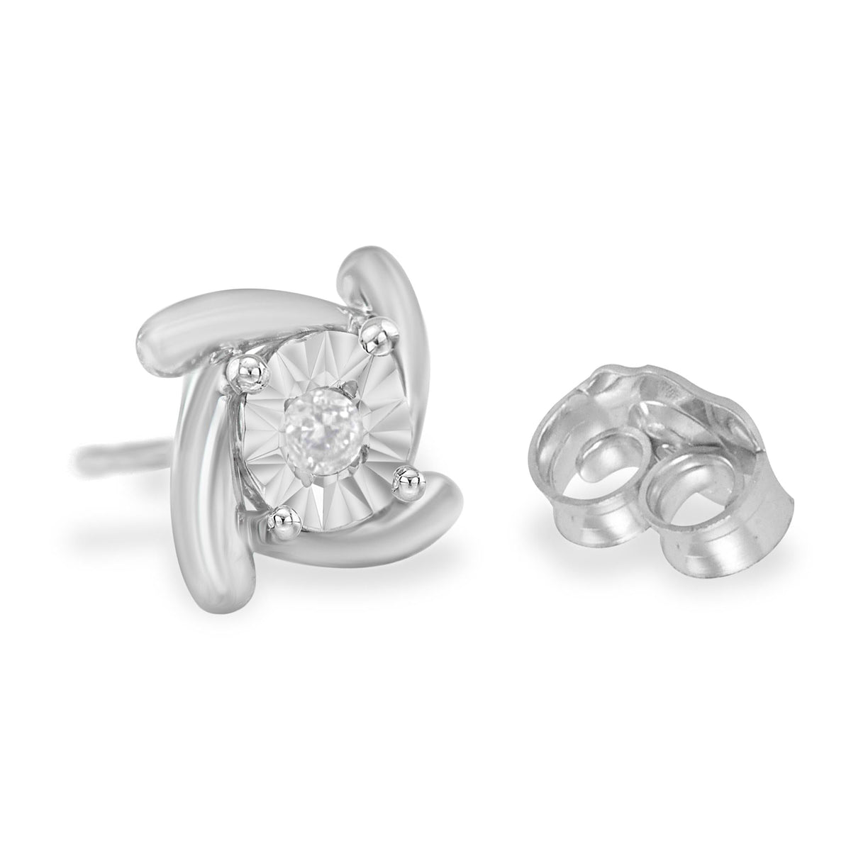 .925 Sterling Silver 1/10 Cttw Round Brilliant-Cut Near Colorless Diamond Miracle-Set Square Pinwheel Stud Earrings (I-J Color, I3 Clarity) - JackiEaslick