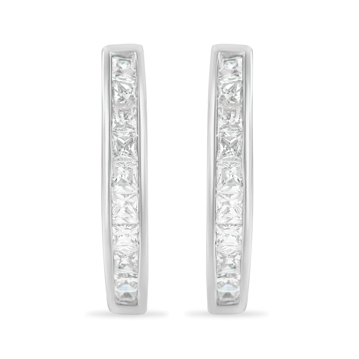 10K White Gold 1.0 cttw Channel Set Princess-Cut Diamond Hoop Huggy Earrings (I-J, I2-I3) - JackiEaslick
