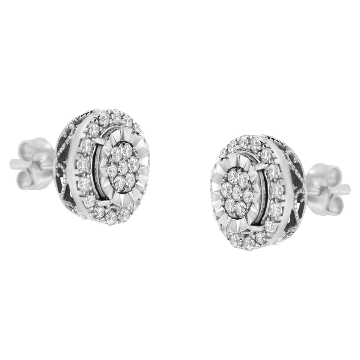 Sterling Silver Diamond Cluster Earrings (1 cttw, I-J Color, I2-I3 Clarity) - JackiEaslick