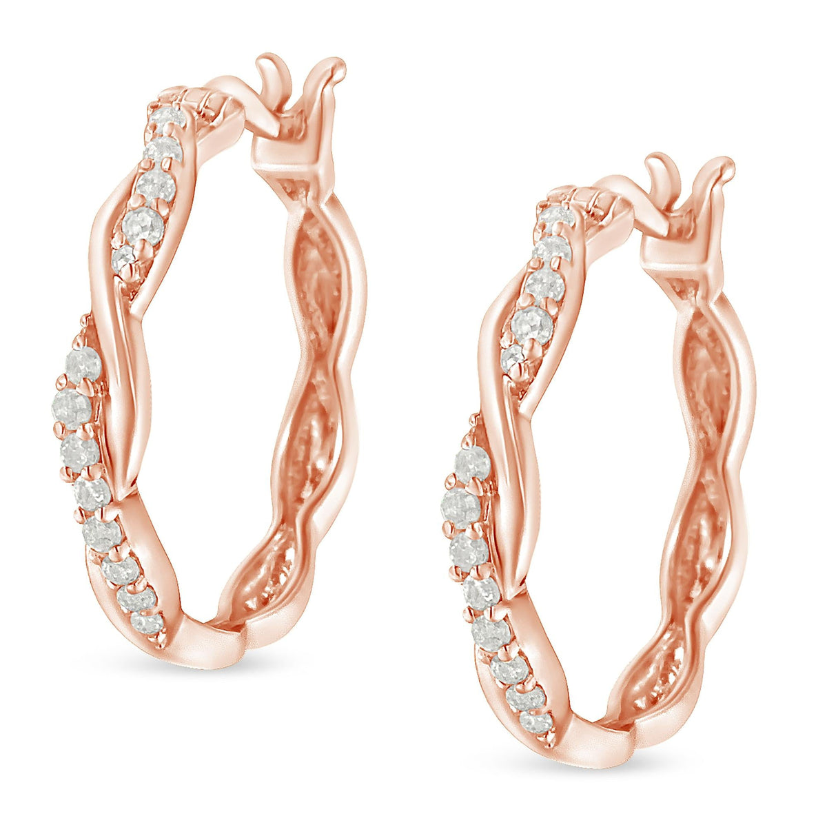 .925 Sterling-Silver 1/4 cttw Pave Set Diamond Twisted Spiral Hoop Earring (I-J Color, I3 Clarity) - JackiEaslick