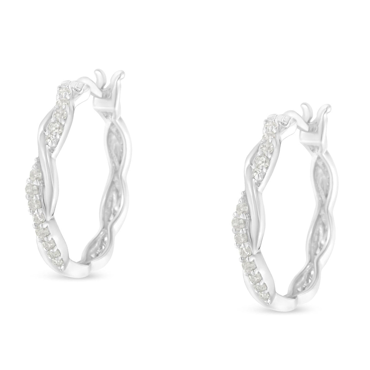 .925 Sterling-Silver 1/4 cttw Pave Set Diamond Twisted Spiral Hoop Earring (I-J Color, I3 Clarity) - JackiEaslick
