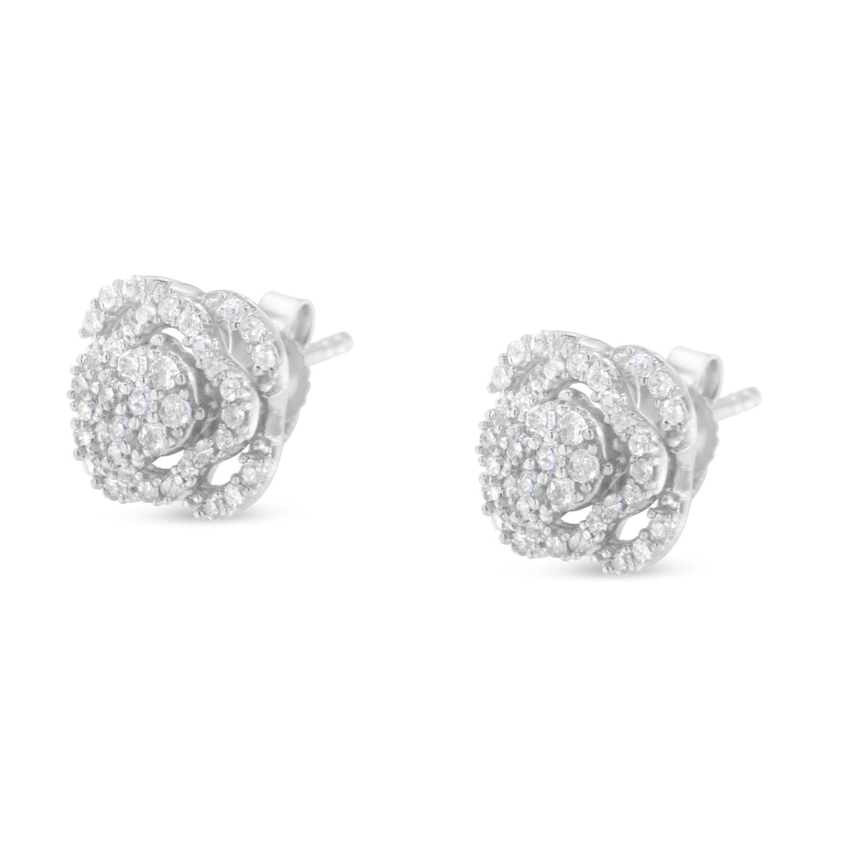 .925 Sterling Silver 1/2 cttw Round-cut Diamond Floral Cluster and Halo Stud Earring (I-J Color, I3 Clarity) - JackiEaslick