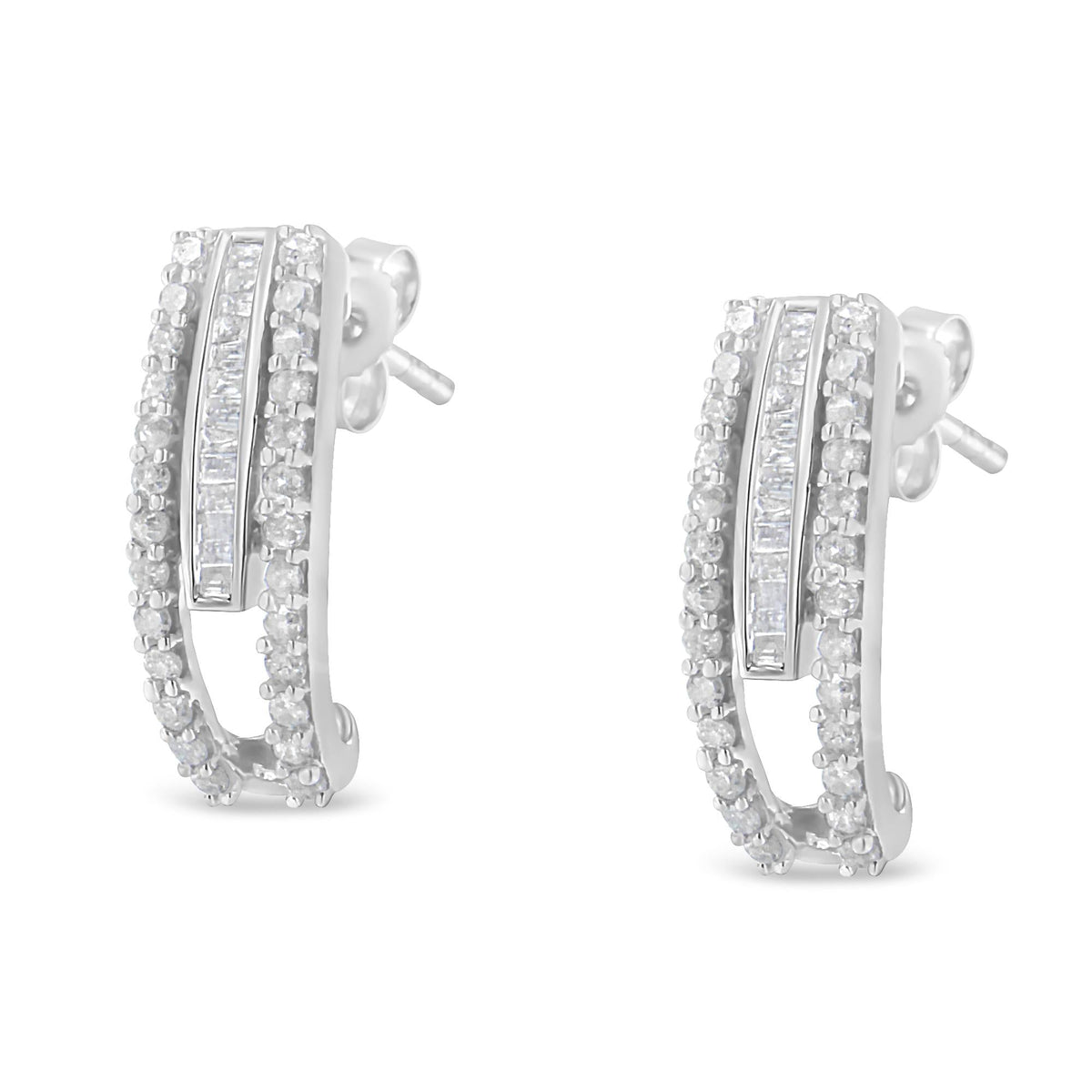 Sterling-Silver Diamond J-Stud Earring (3/4 cttw, I-J Color, I3 Clarity) - JackiEaslick