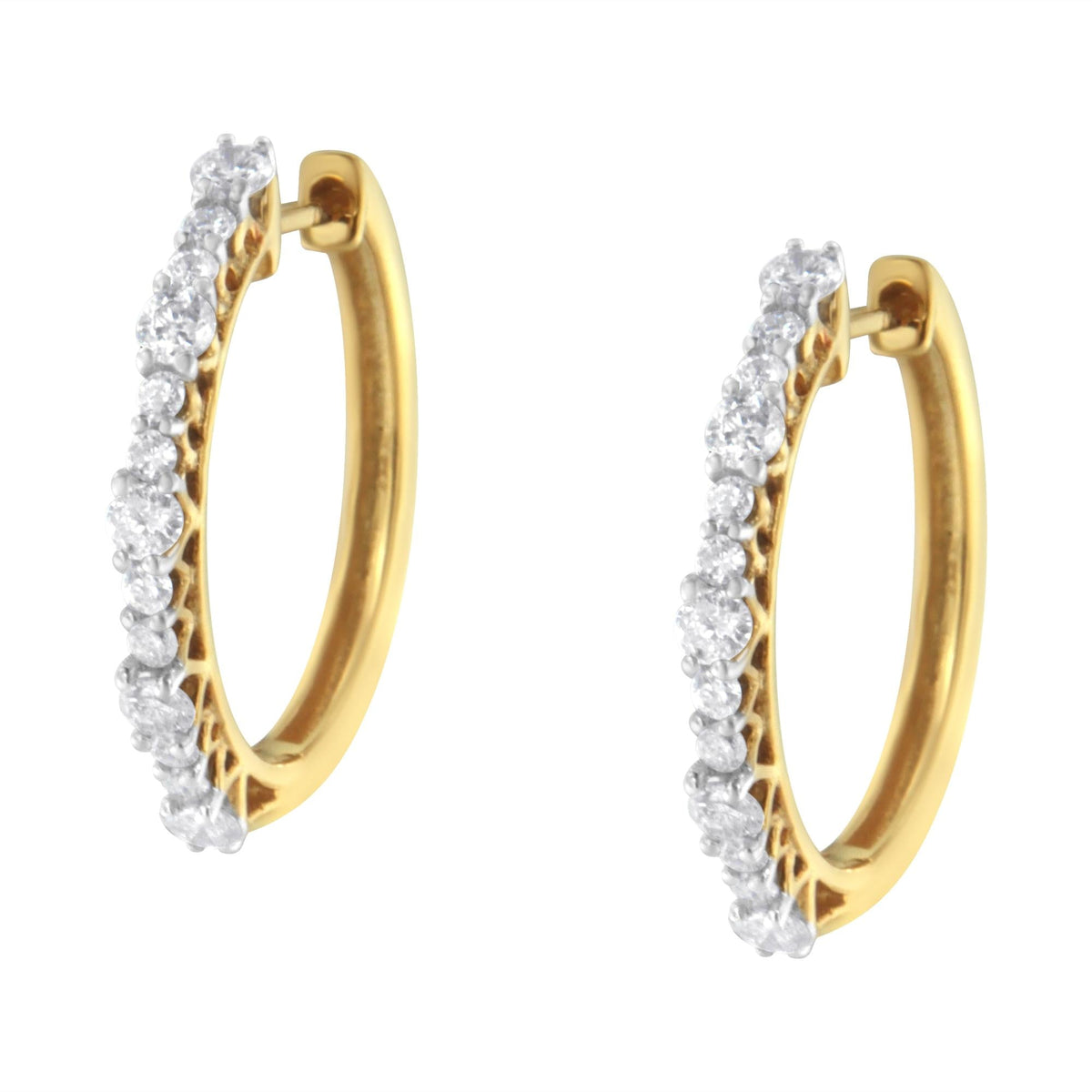 Yellow Gold Plated Sterling Silver Diamond Hoop Earrings (1 cttw, J-K Color, I2-I3 Clarity) - JackiEaslick
