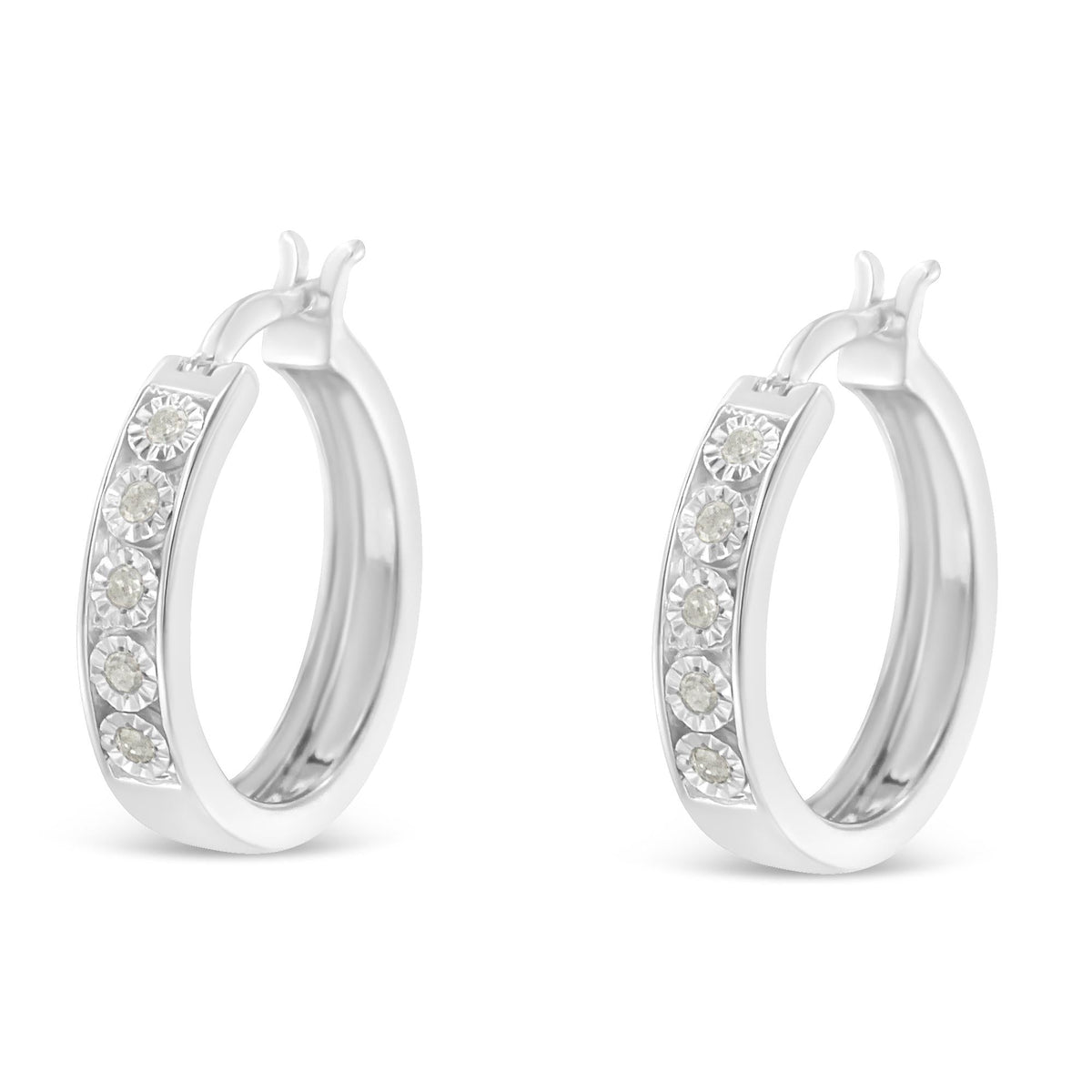 .925 Sterling Silver 1/10 Cttw Miracle Set Diamond Full Circle Hoop Earrings (I-J Color, I3 Clarity) - JackiEaslick