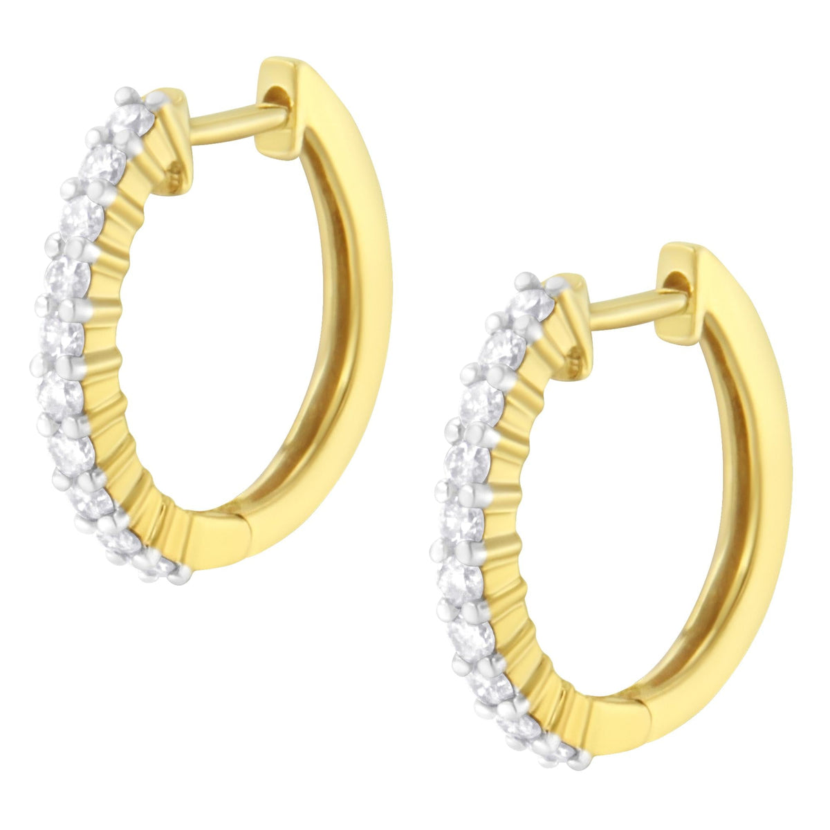 10K Yellow Gold 1/2 Cttw Prong Set Round-Cut Diamond Hoop Earrings (I-J Color, I1-I2 Clarity) - JackiEaslick