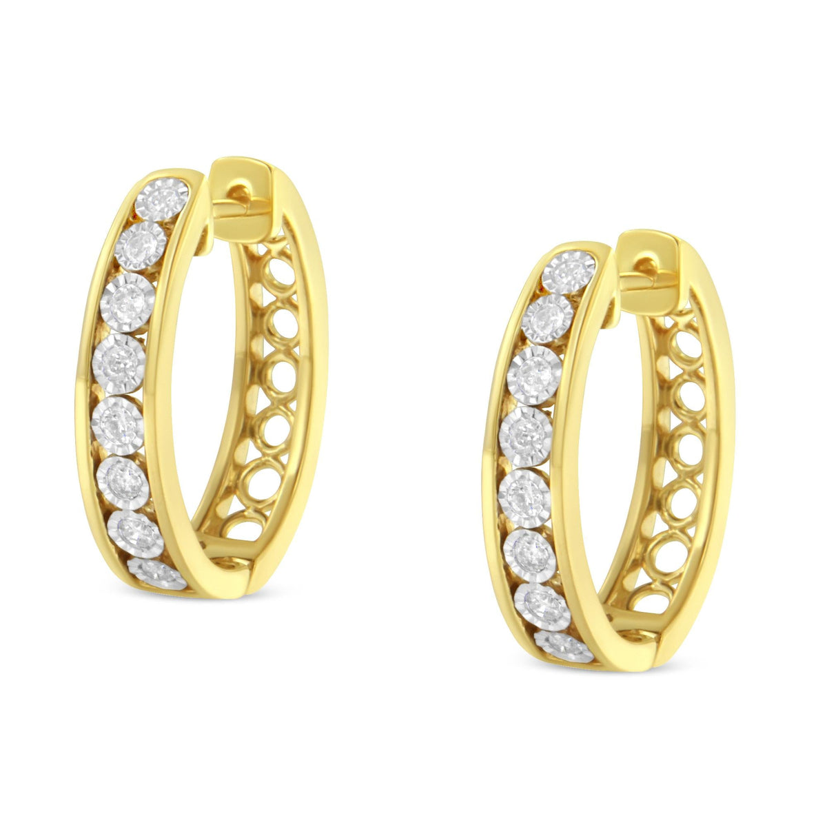 10KT Yellow and White Gold Diamond Hoop Earring (1/2 cttw, J-K Color, I2-I3 Clarity) - JackiEaslick