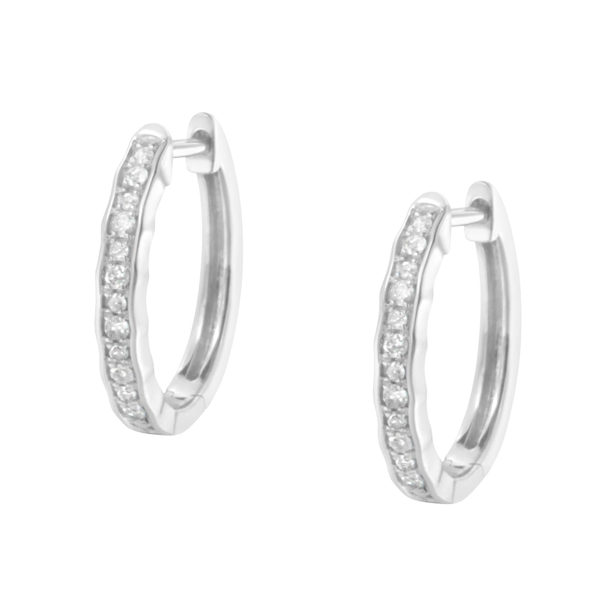 .925 Sterling Silver 1/4 Cttw Inlaid Diamond Curved Edge Hoop Earrings (I-J Color, I3 Clarity) - JackiEaslick