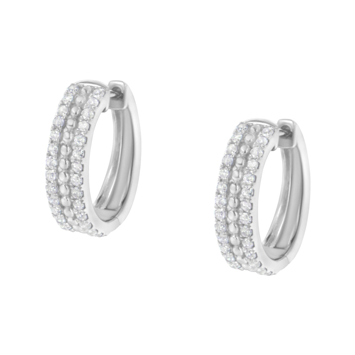 .925 Sterling Silver 1/2 Cttw Diamond Double Row Leverback Hoop Earring (I-J Color, I3 Clarity) - JackiEaslick