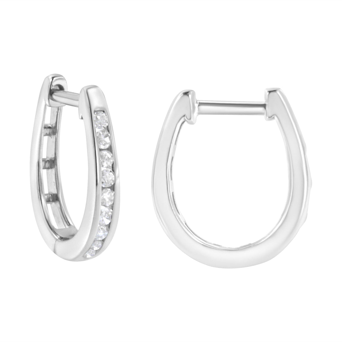 10K White Gold 1/4 Cttw Channel Set Diamond Hoop Earrings (I-J Color, I3 Clarity) - JackiEaslick