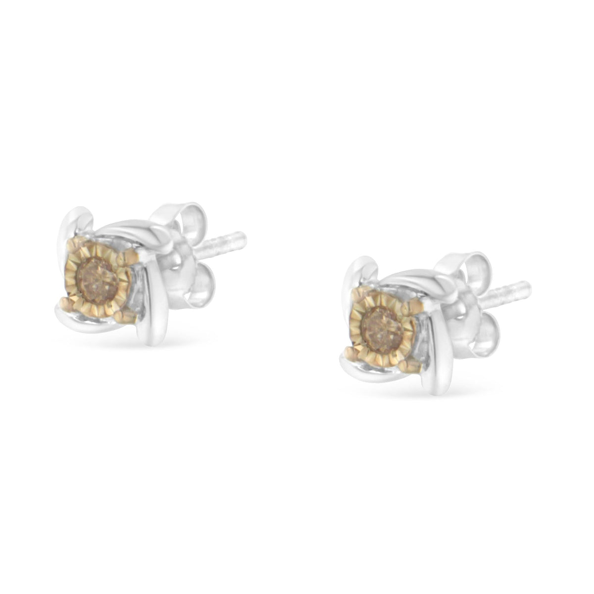 Two-Toned Sterling-Silver Diamond Stud Earring (0.10 cttw, Champagne Color, I2-I3 Clarity) - JackiEaslick