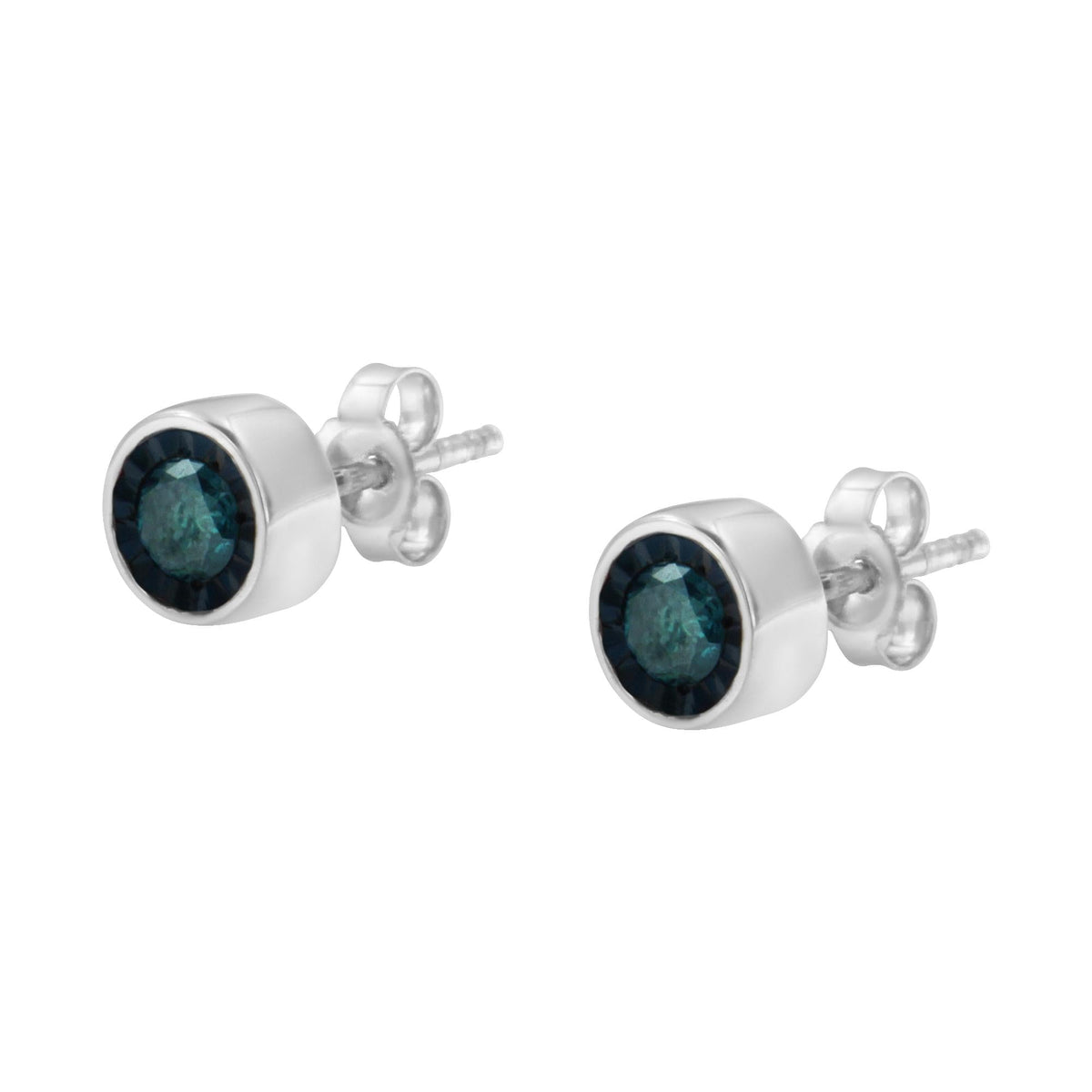 .925 Sterling Silver 0.40 Cttw Round Brilliant-Cut Blue Diamond Miracle-Set Stud Earrings (Fancy Color-Enhanced, I2-I3 Clarity) - JackiEaslick