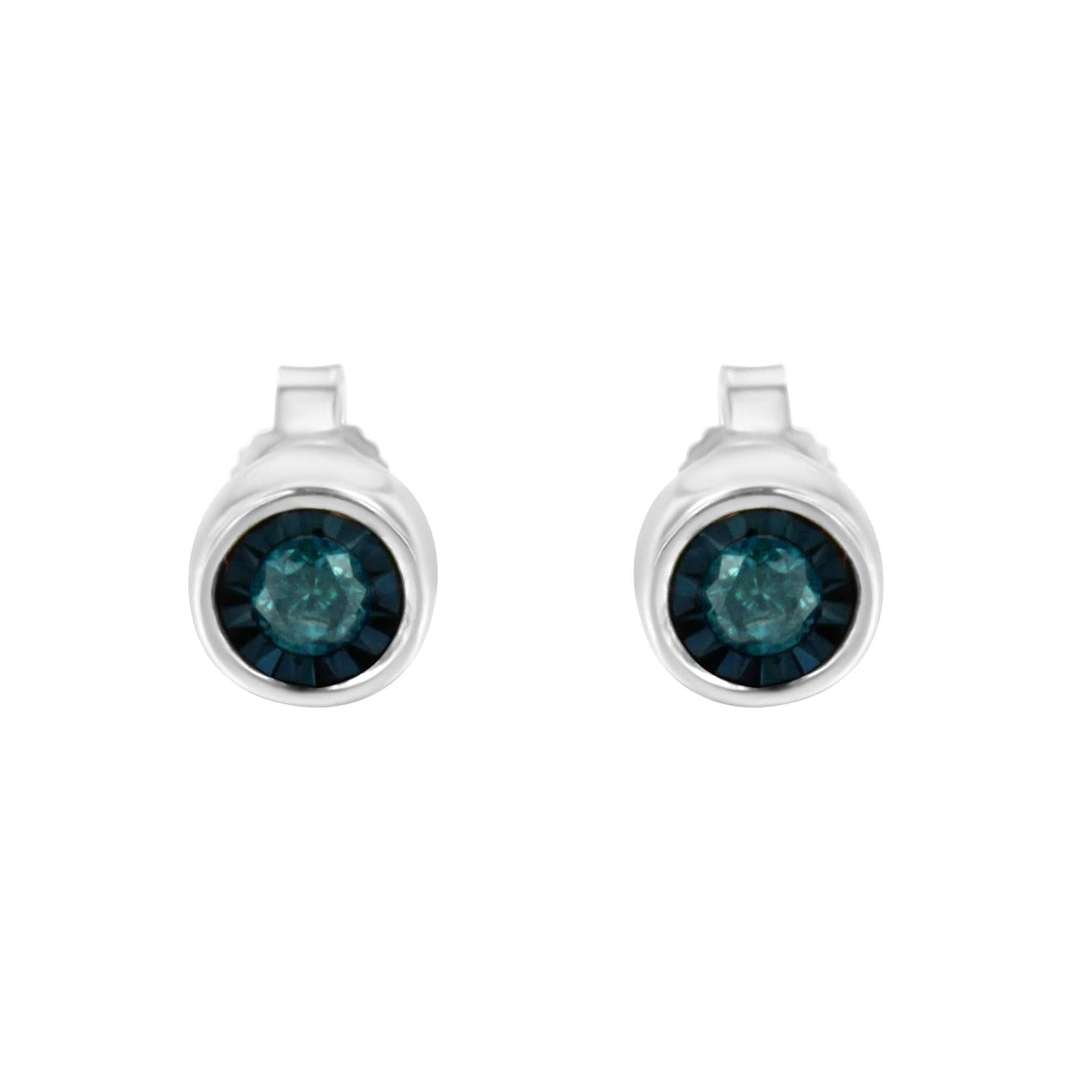 .925 Sterling Silver 1/5 Cttw Round Brilliant-Cut Blue Diamond Miracle-Set Stud Earrings (Fancy Color-Enhanced, I2-I3 Clarity) - JackiEaslick