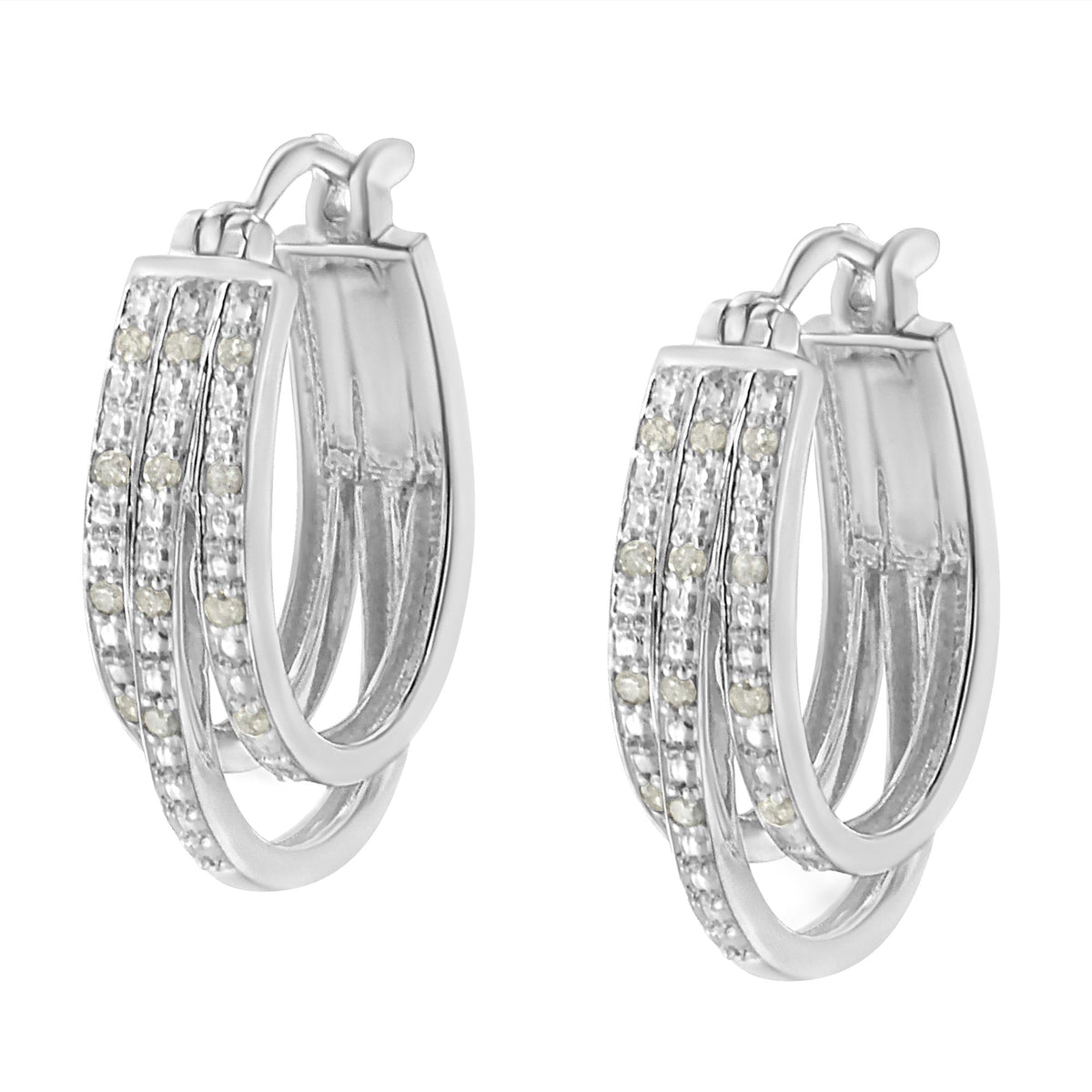 .925 Sterling Silver 1/4 Cttw Diamond and Alternating Beaded Triple Hoop Earring (I-J Color, I3 Clarity) - JackiEaslick